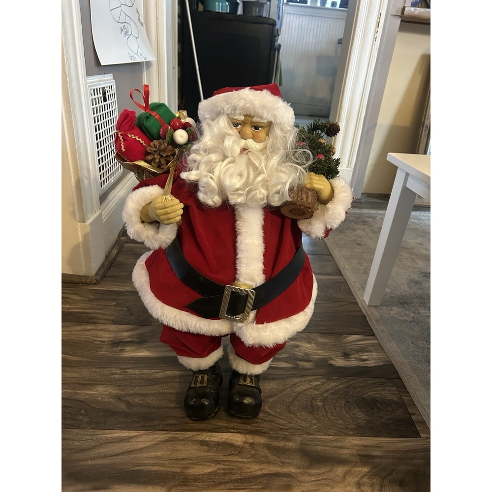 VINTAGE 24" SANTA 2 feet Tall Display Present And‎ Tree Holding
